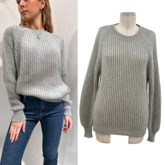 Vicolo Crewneck Sweater‎ Balloon Sleeve Knit Mohair Acrylic Grey One Size - Picture 1 of 9